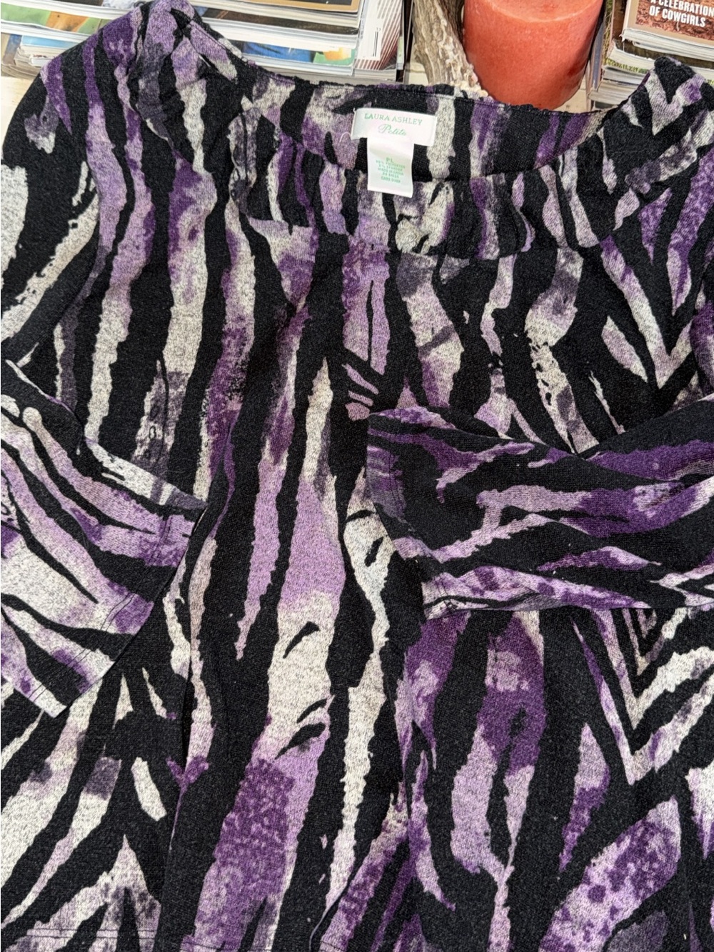 Laura Ashley Purple Black Zebra-Style Knit Top